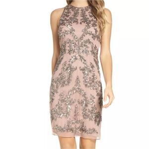 Adrianna Papell Embellished Chiffon Sheath Cocktail Dress Size 8